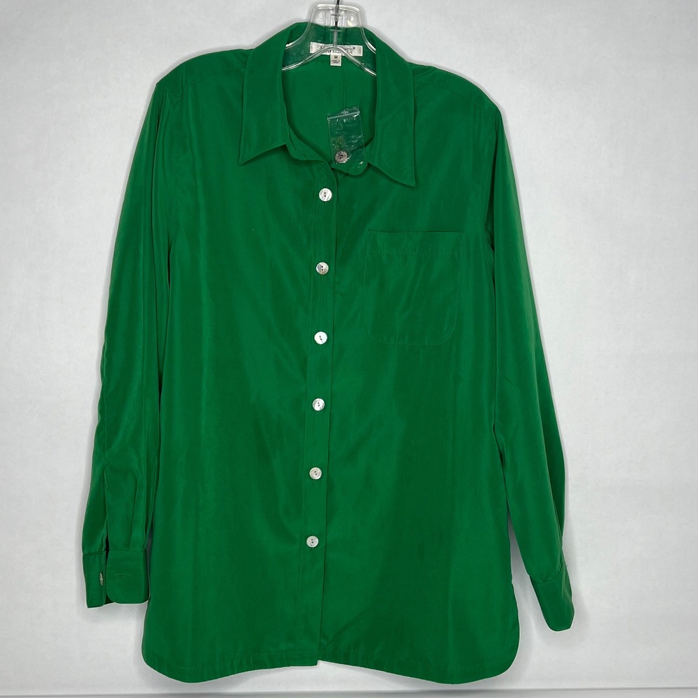 TravelSmith Bright Green Button Up‎ Shirt Top Long Sleeve Size Medium